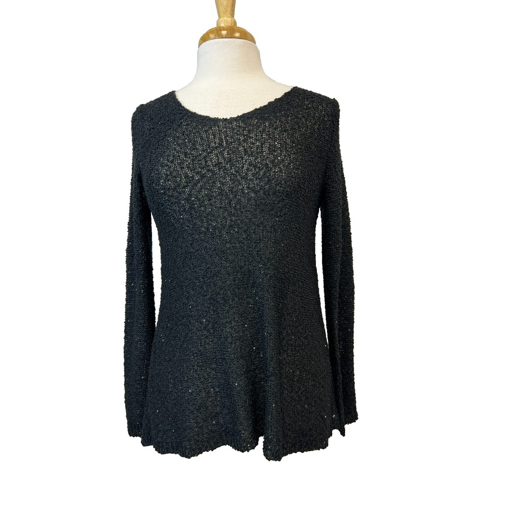 Joseph Ribkoff Twinkling Tunic Top Black Back Chiffon Fly Away V-Neck SZ S/P
